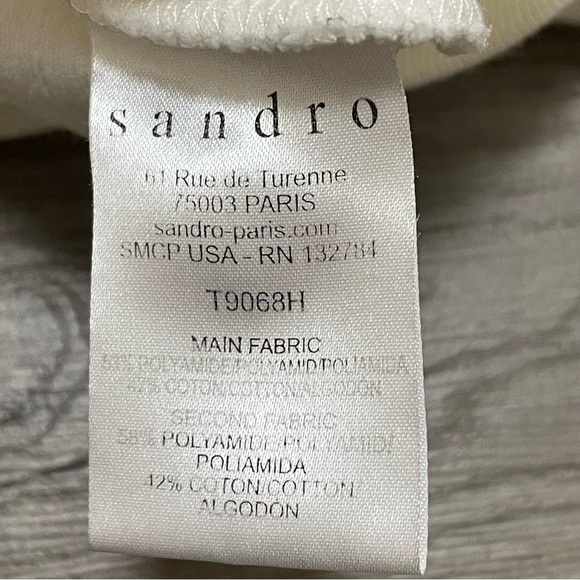 Sandro Women's Quilted Tufted Crewneck Sweater 3/4 Sleeve Ivory Sz 1 (Small) - Picture 8 of 8